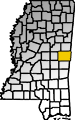 Map showing Kemper County location within the state of Mississippi